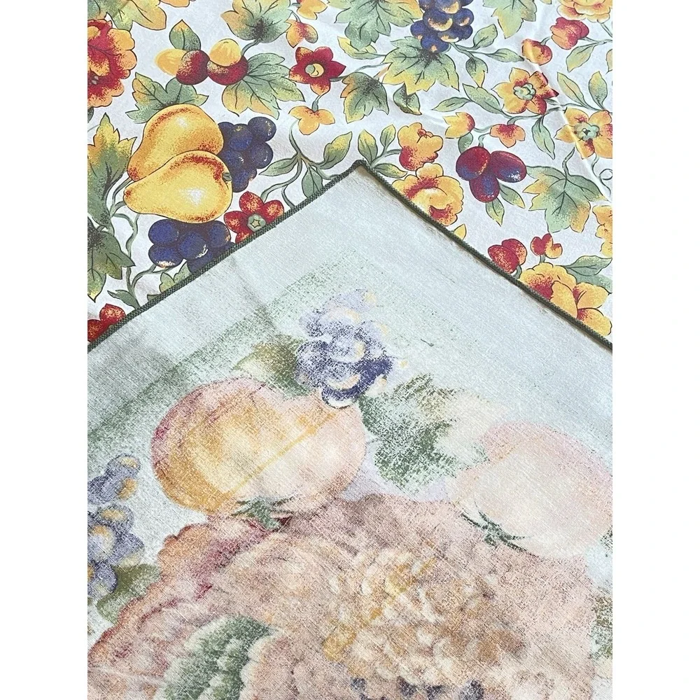 Vintage Thanksgiving Tablecloth Turkey Pumpkins Fruit Harvest Printed 81x59